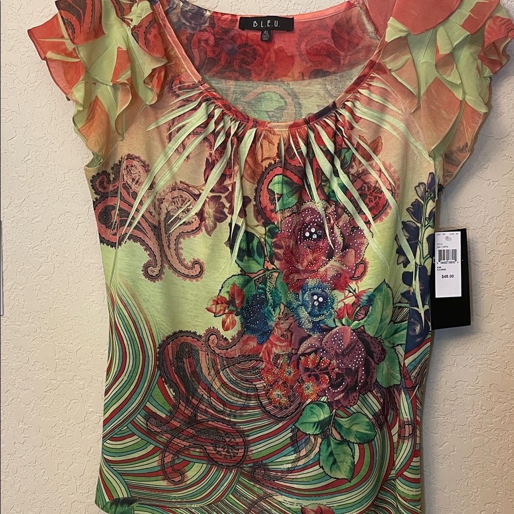 B. L.E.U. Floral Ruffle Sleeve Top - Multicolor